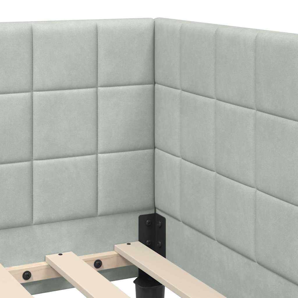 Sarokágy keret fejtámlával Világosszürke 80 x 200 cm Bársony