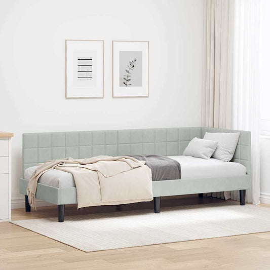 Sarokágy keret fejtámlával Világosszürke 80 x 200 cm Bársony