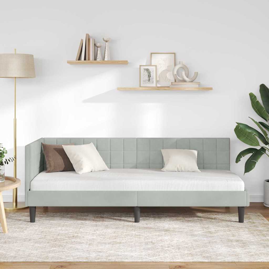 Sarokágy keret fejtámlával Világosszürke 80 x 200 cm Bársony