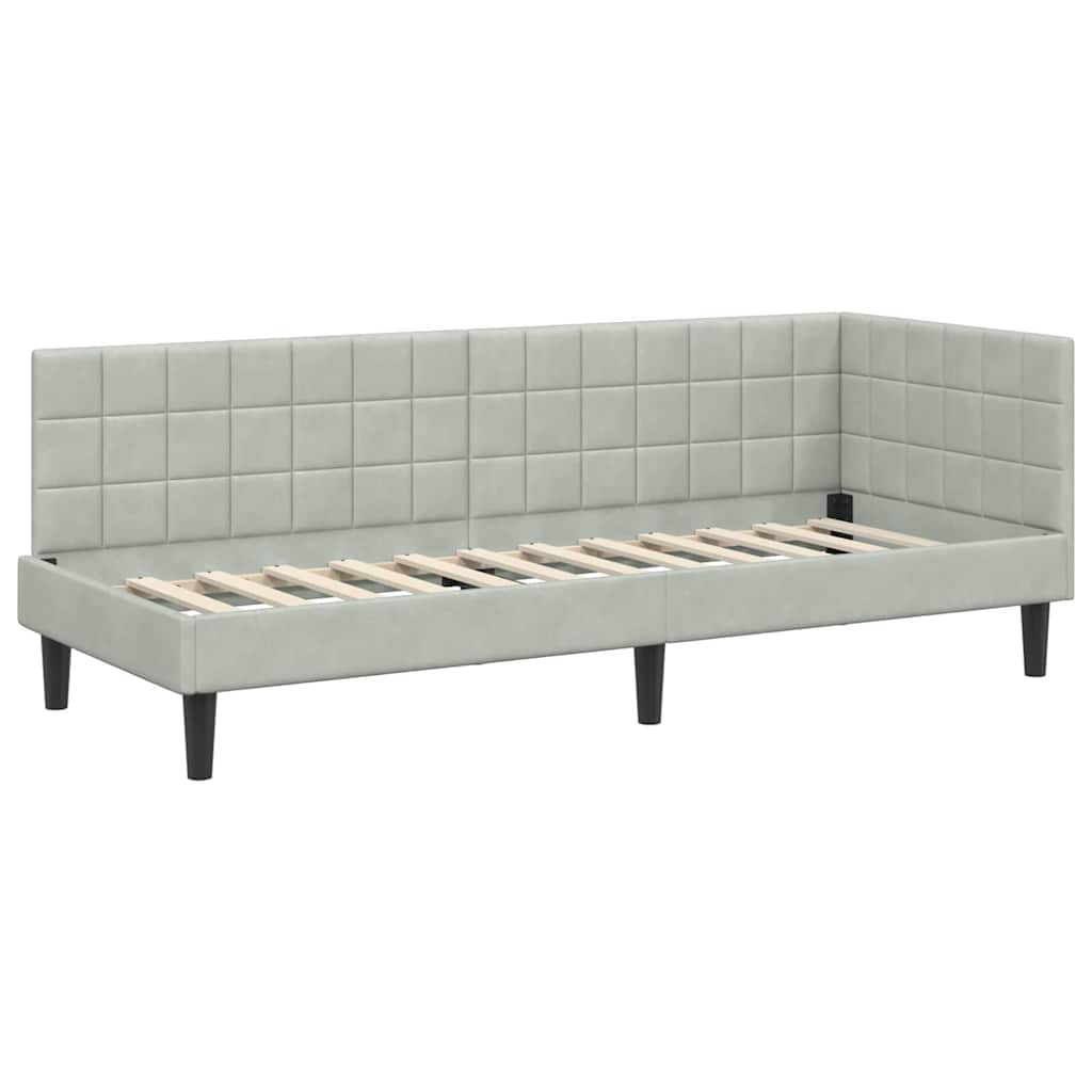 Sarokágy keret fejtámlával Világosszürke 80 x 200 cm Bársony