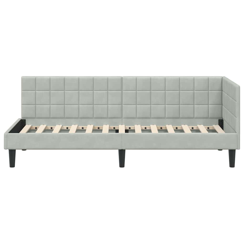 Sarokágy keret fejtámlával Világosszürke 80 x 200 cm Bársony