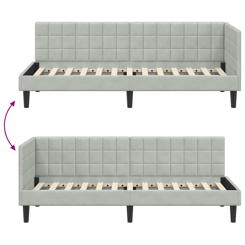 Sarokágy keret fejtámlával Világosszürke 80 x 200 cm Bársony