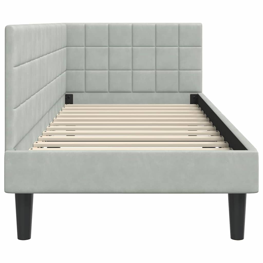 Sarokágy keret fejtámlával Világosszürke 80 x 200 cm Bársony