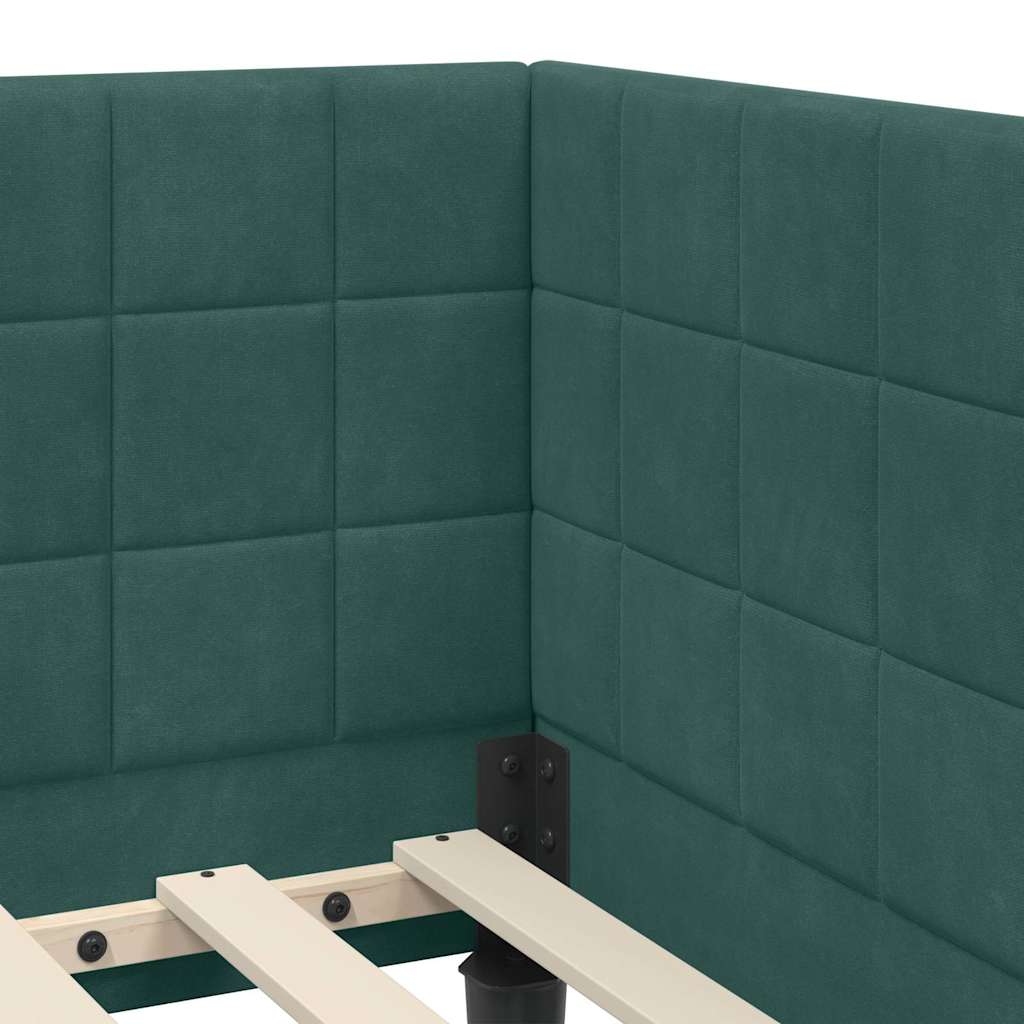 Sarokágy keret fejtámlával Sötétzöld 80 x 200 cm Bársony