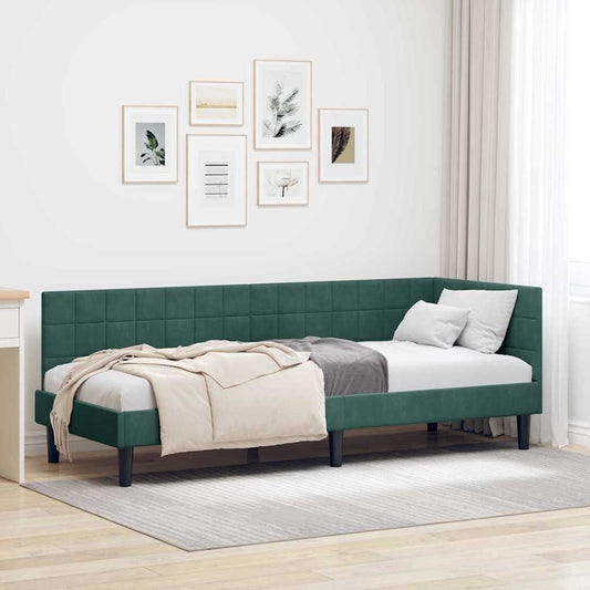 Sarokágy keret fejtámlával Sötétzöld 80 x 200 cm Bársony