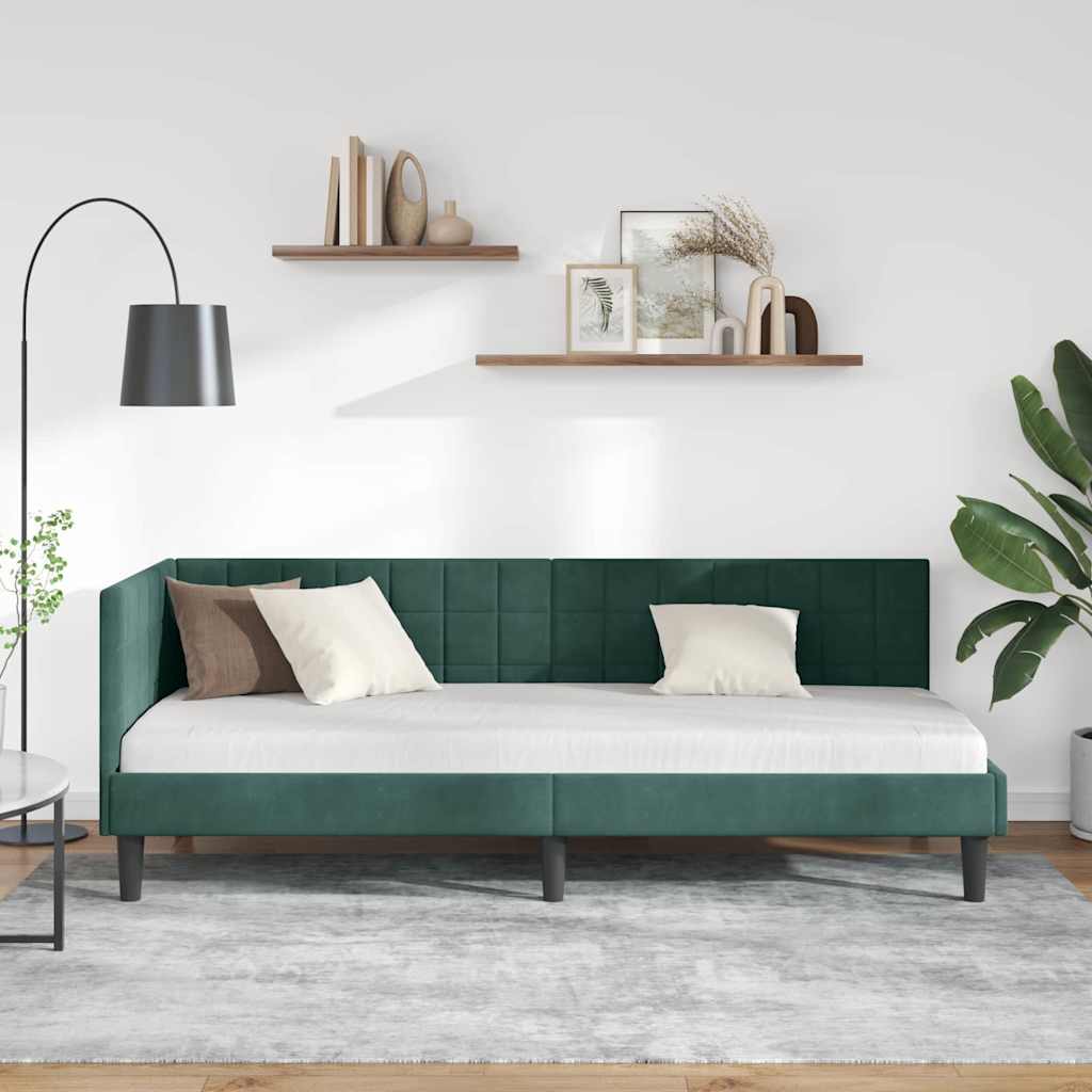 Sarokágy keret fejtámlával Sötétzöld 80 x 200 cm Bársony