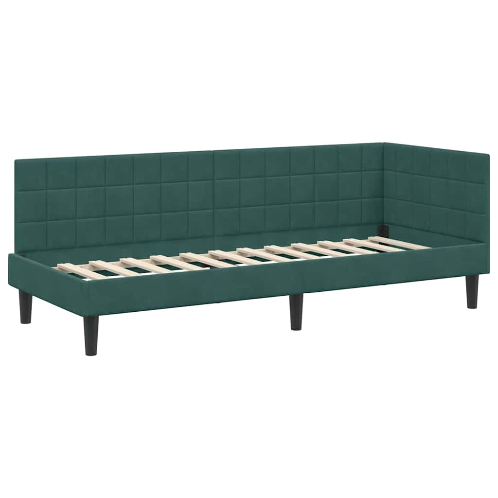 Sarokágy keret fejtámlával Sötétzöld 80 x 200 cm Bársony