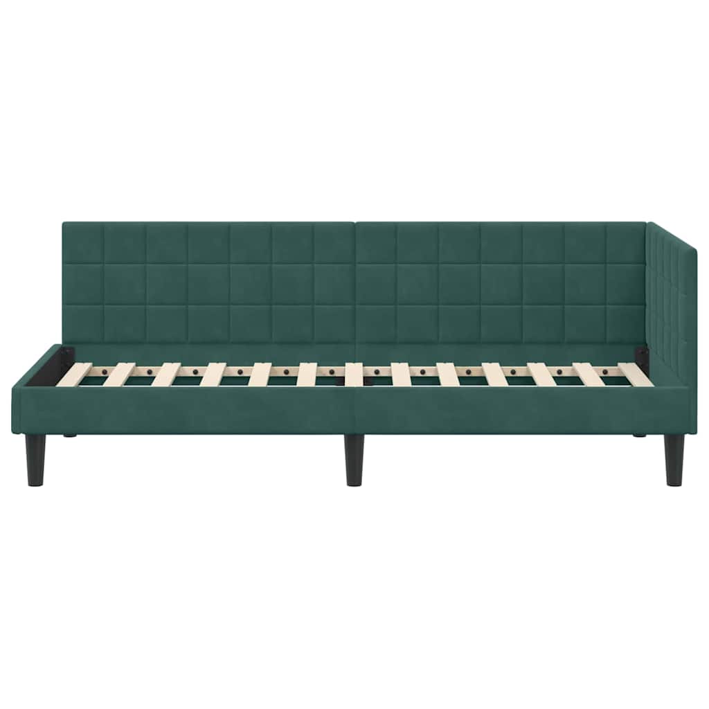 Sarokágy keret fejtámlával Sötétzöld 80 x 200 cm Bársony