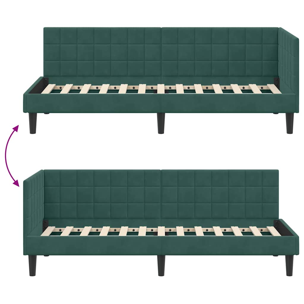 Sarokágy keret fejtámlával Sötétzöld 80 x 200 cm Bársony