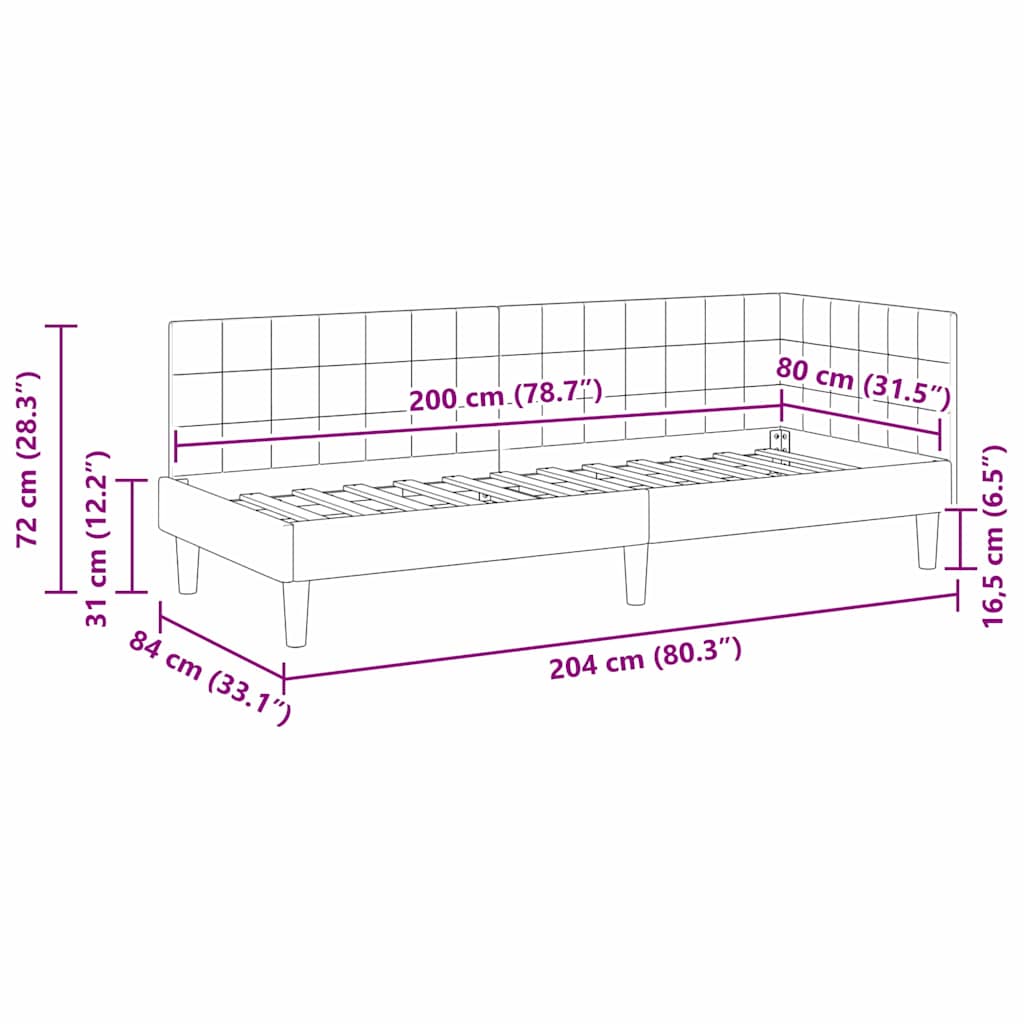 Sarokágy keret fejtámlával Sötétzöld 80 x 200 cm Bársony