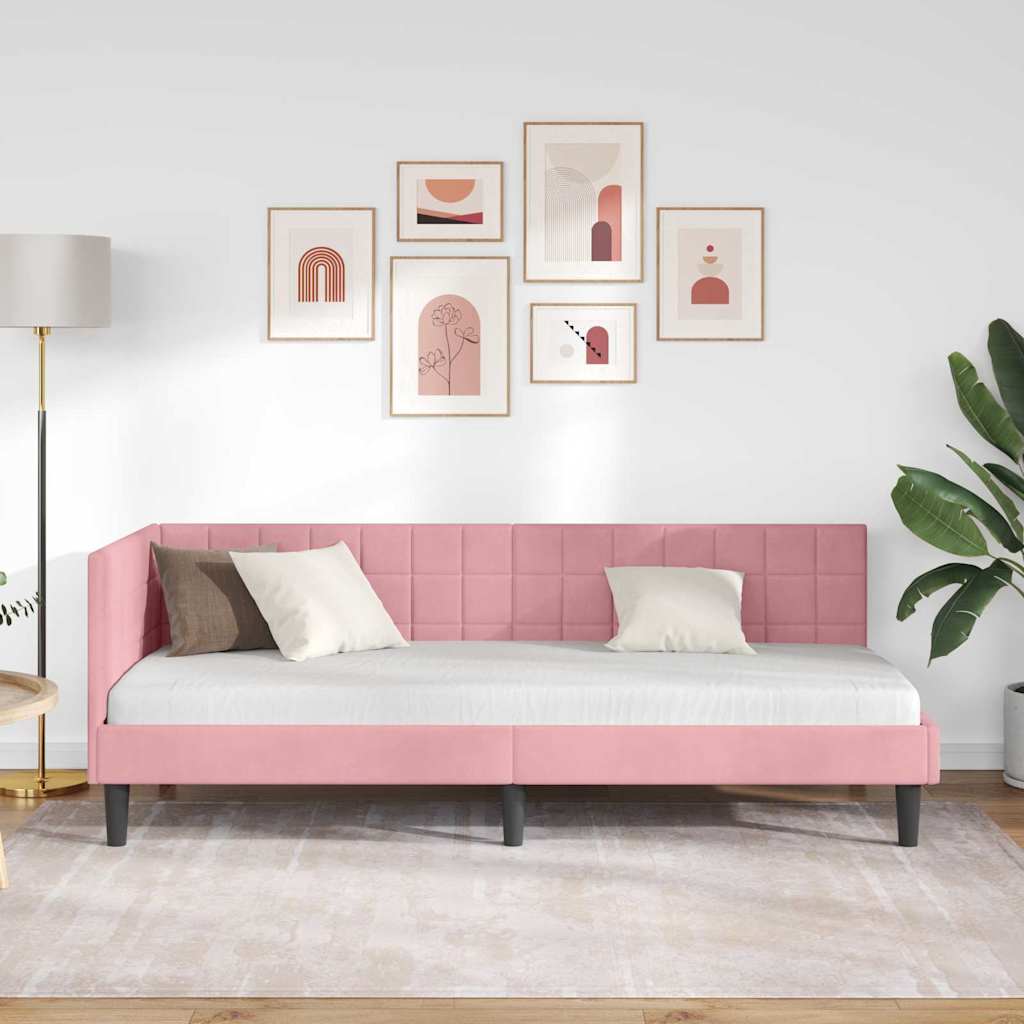 Sarokágy keret fejtámlával Rózsaszín 80 x 200 cm Bársony