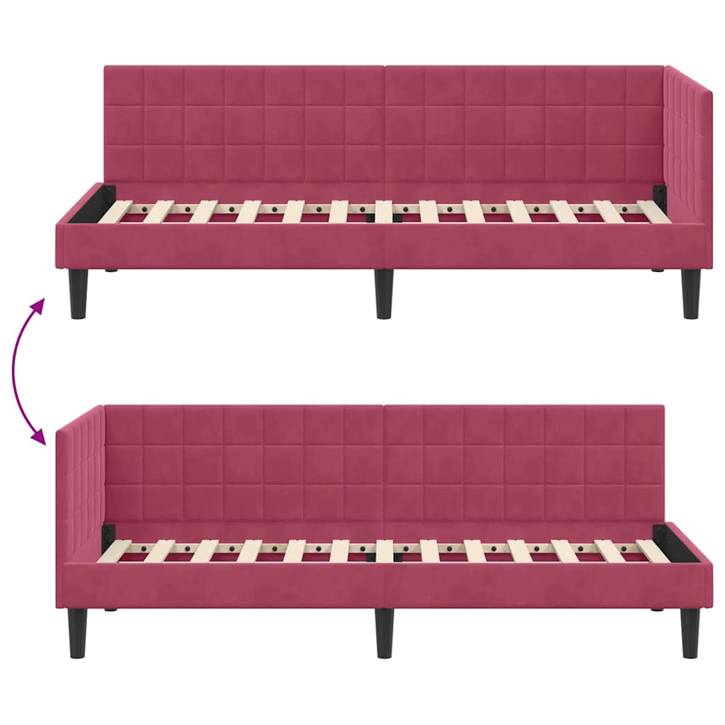 Sarokágy keret fejtámlával bordó 80 x 200 cm Bársony