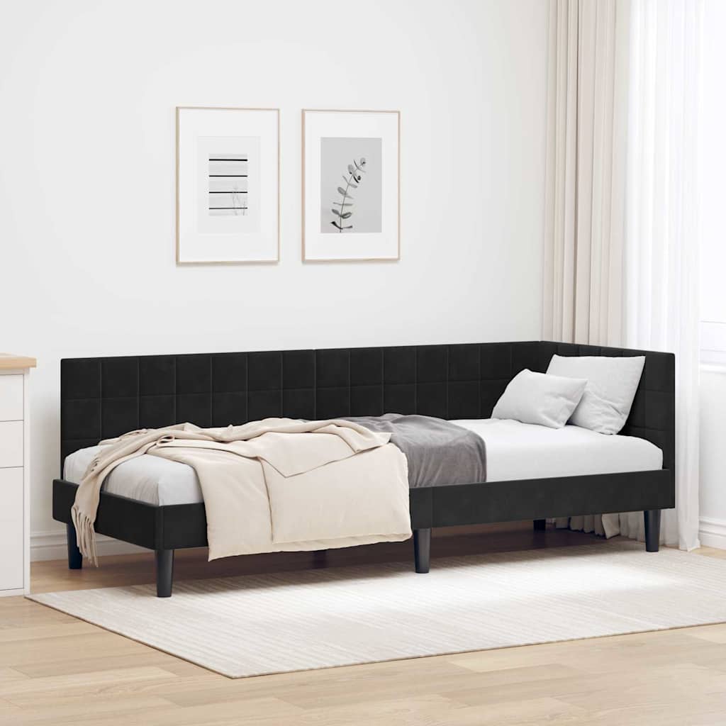 Sarokágy keret fejtámlával Fekete 80 x 200 cm Bársony