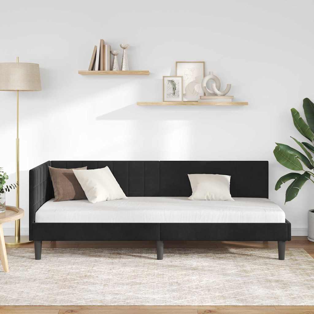 Sarokágy keret fejtámlával Fekete 80 x 200 cm Bársony