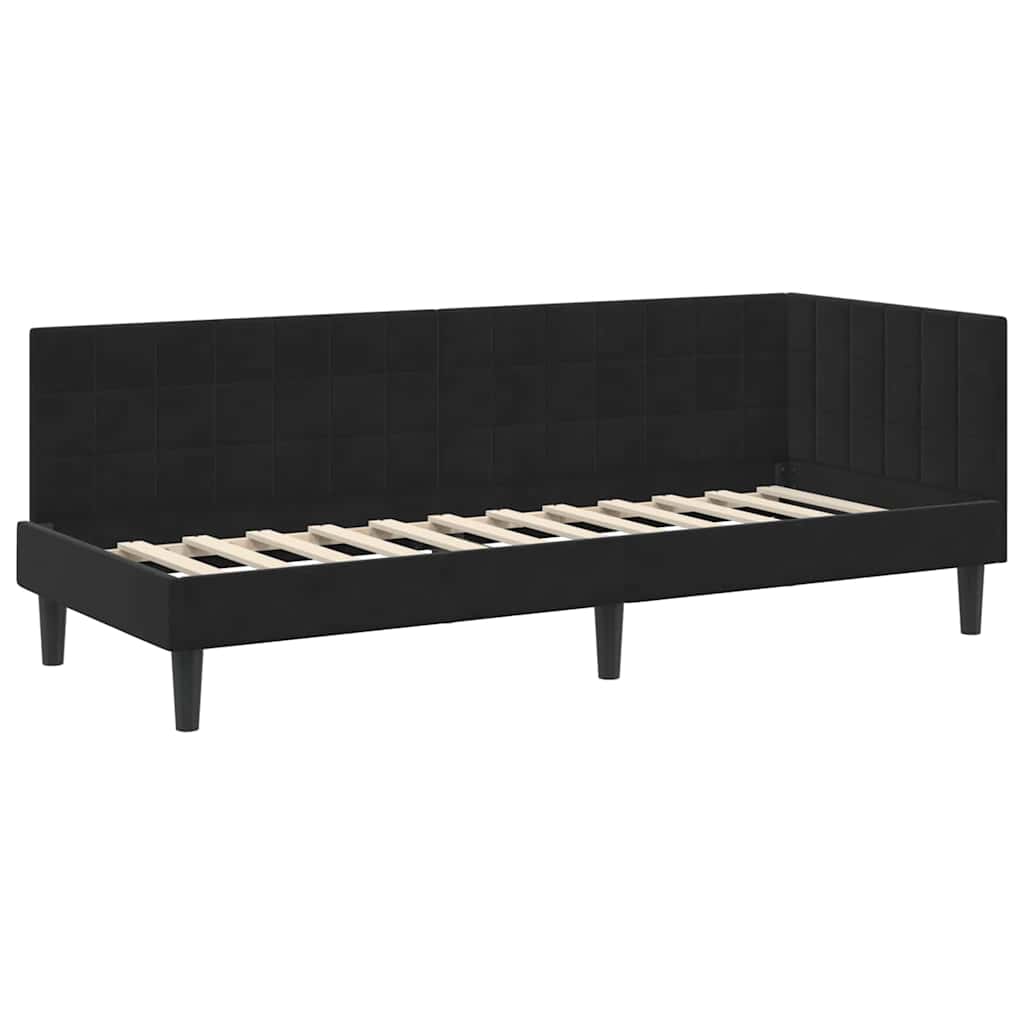 Sarokágy keret fejtámlával Fekete 80 x 200 cm Bársony