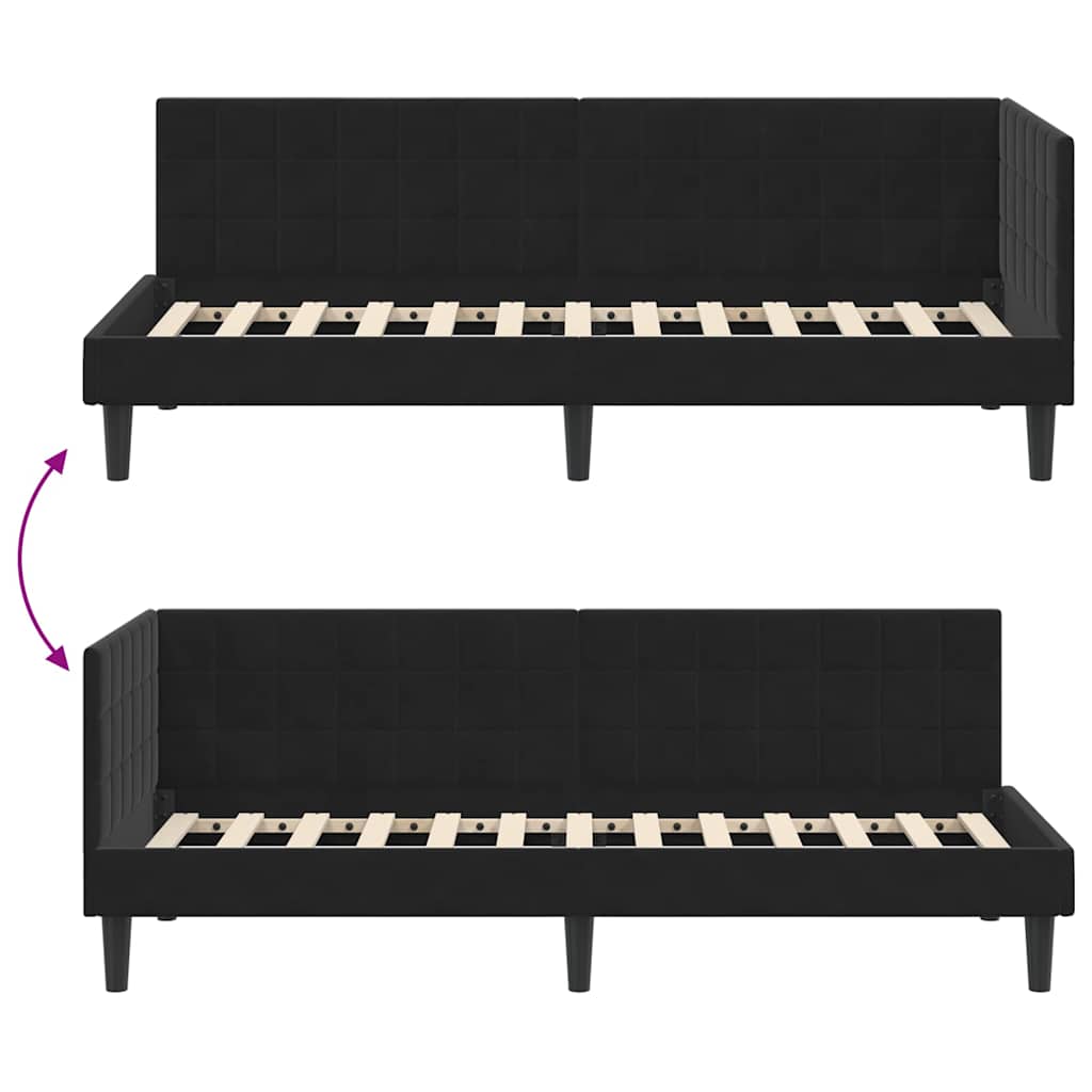 Sarokágy keret fejtámlával Fekete 80 x 200 cm Bársony