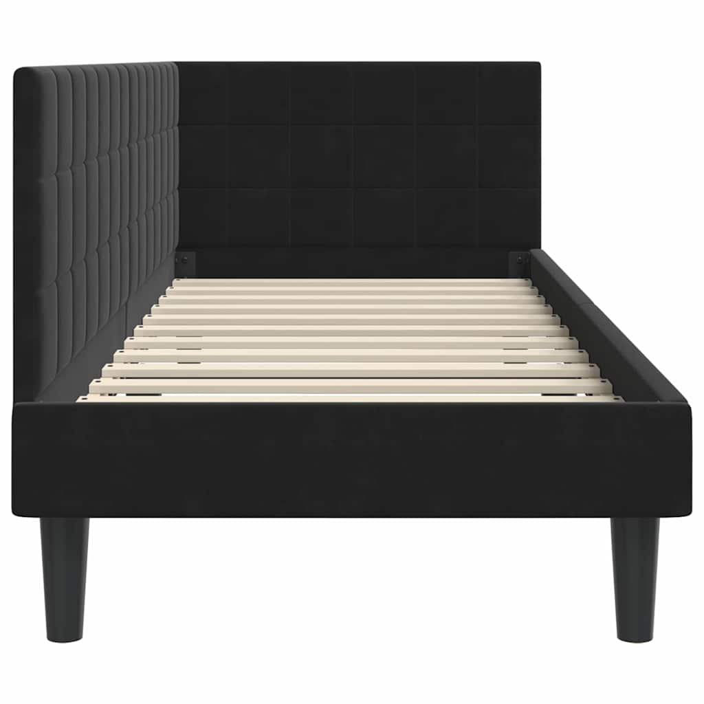 Sarokágy keret fejtámlával Fekete 80 x 200 cm Bársony
