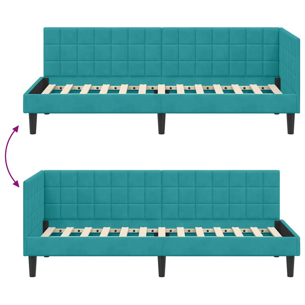 Sarokágy keret fejtámlával Türkiz 80 x 200 cm Bársony