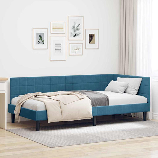 Sarokágy keret fejtámlával Kék 90 x 200 cm Bársony