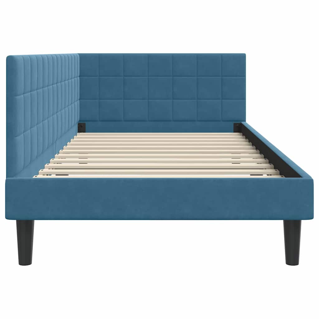 Sarokágy keret fejtámlával Kék 90 x 200 cm Bársony