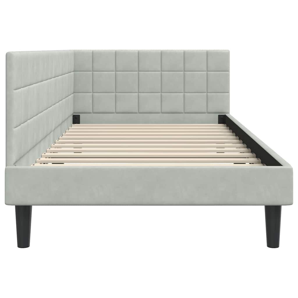 Sarokágy keret fejtámlával Világosszürke 90 x 200 cm Bársony