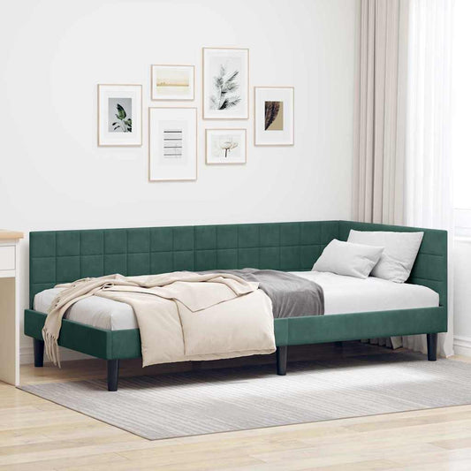 Sarokágy keret fejtámlával Sötétzöld 90 x 200 cm Bársony