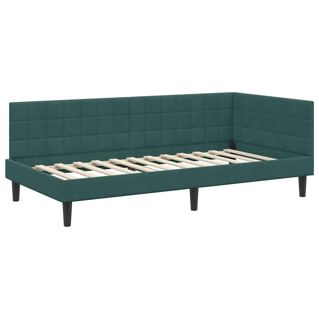 Sarokágy keret fejtámlával Sötétzöld 90 x 200 cm Bársony