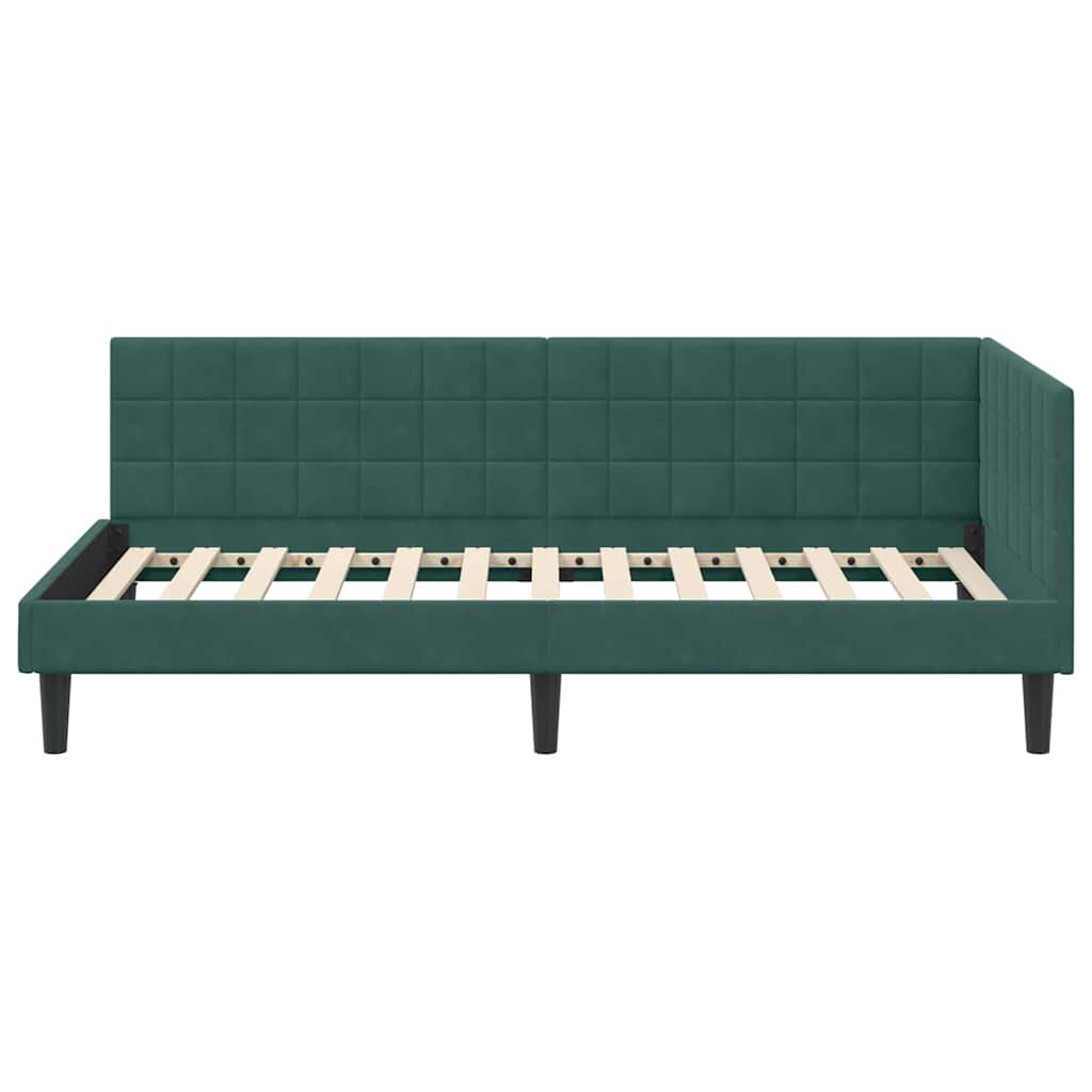 Sarokágy keret fejtámlával Sötétzöld 90 x 200 cm Bársony