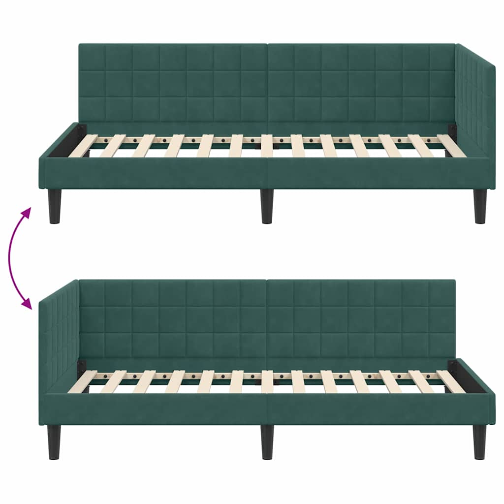 Sarokágy keret fejtámlával Sötétzöld 90 x 200 cm Bársony