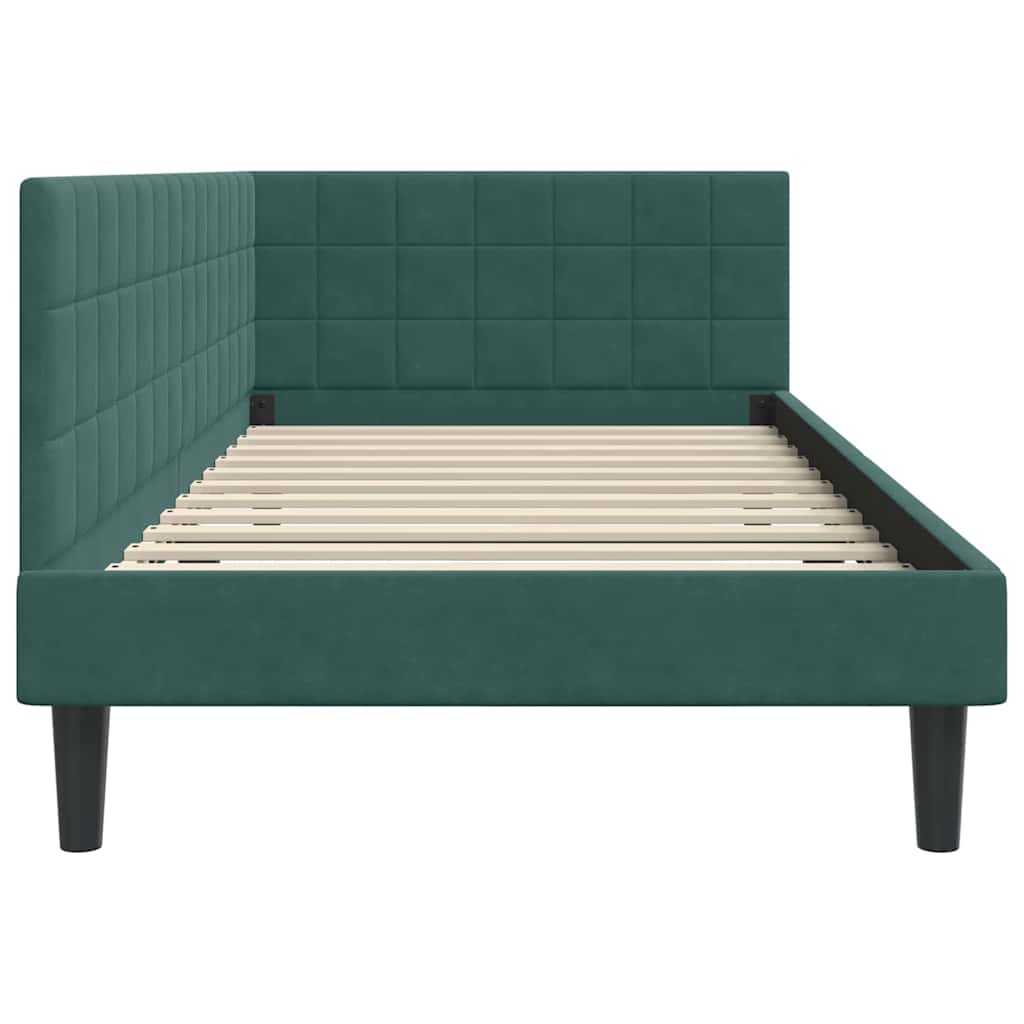 Sarokágy keret fejtámlával Sötétzöld 90 x 200 cm Bársony