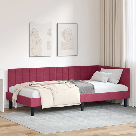 Sarokágy keret fejtámlával bordó 90 x 200 cm Bársony