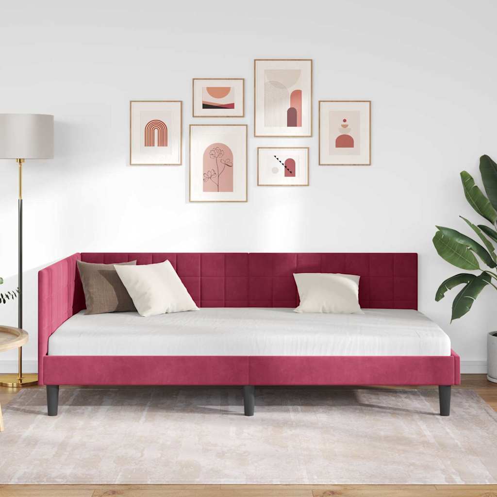 Sarokágy keret fejtámlával bordó 90 x 200 cm Bársony