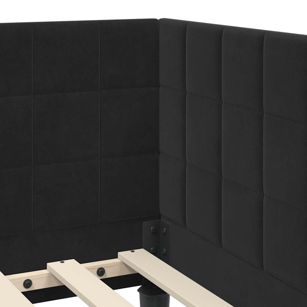 Sarokágy keret fejtámlával Fekete 90 x 200 cm Bársony