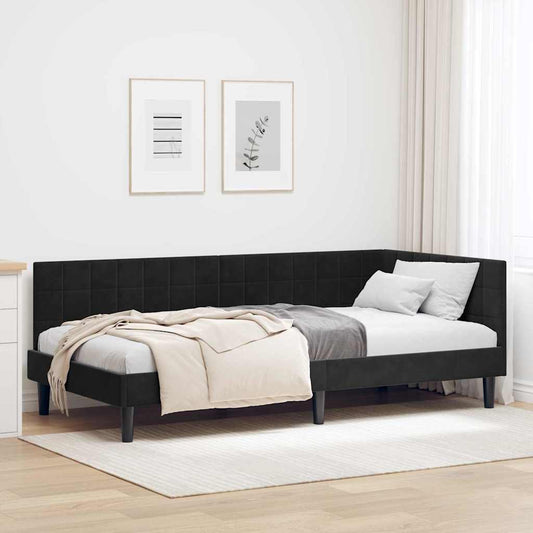 Sarokágy keret fejtámlával Fekete 90 x 200 cm Bársony