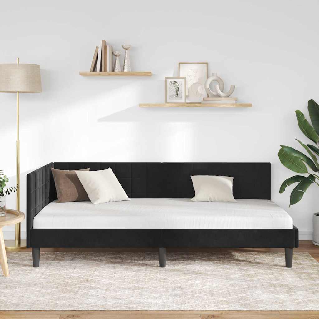 Sarokágy keret fejtámlával Fekete 90 x 200 cm Bársony