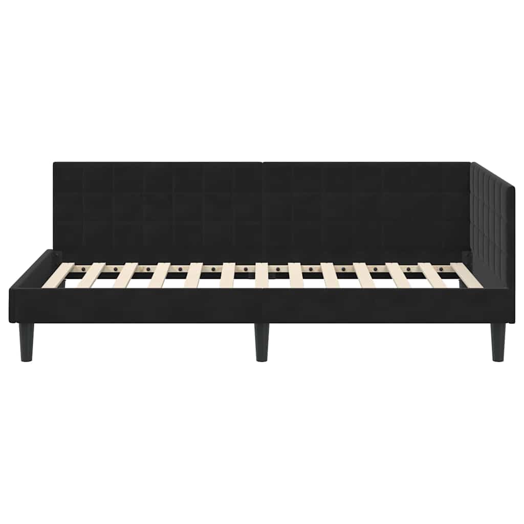 Sarokágy keret fejtámlával Fekete 90 x 200 cm Bársony