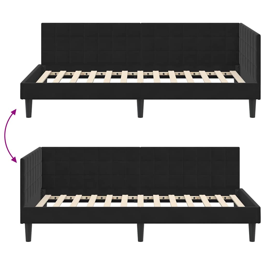 Sarokágy keret fejtámlával Fekete 90 x 200 cm Bársony