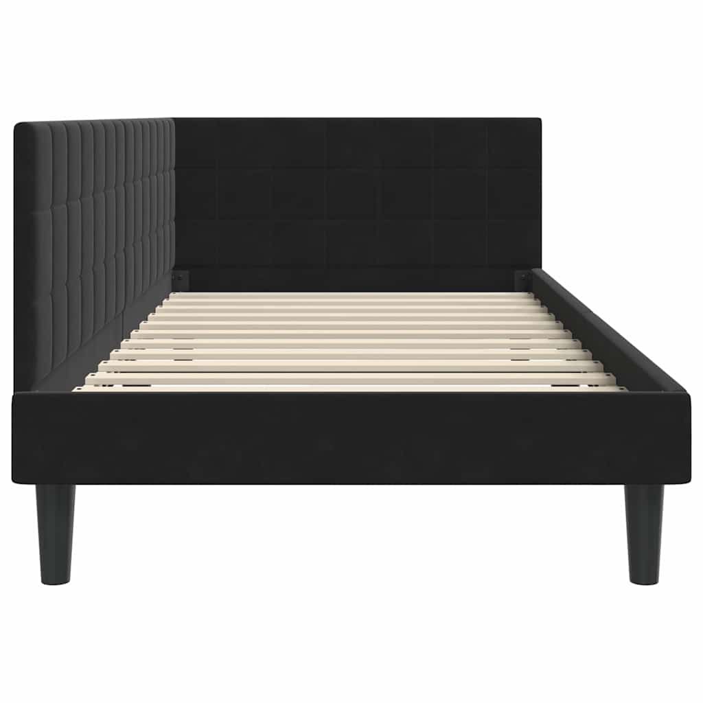 Sarokágy keret fejtámlával Fekete 90 x 200 cm Bársony