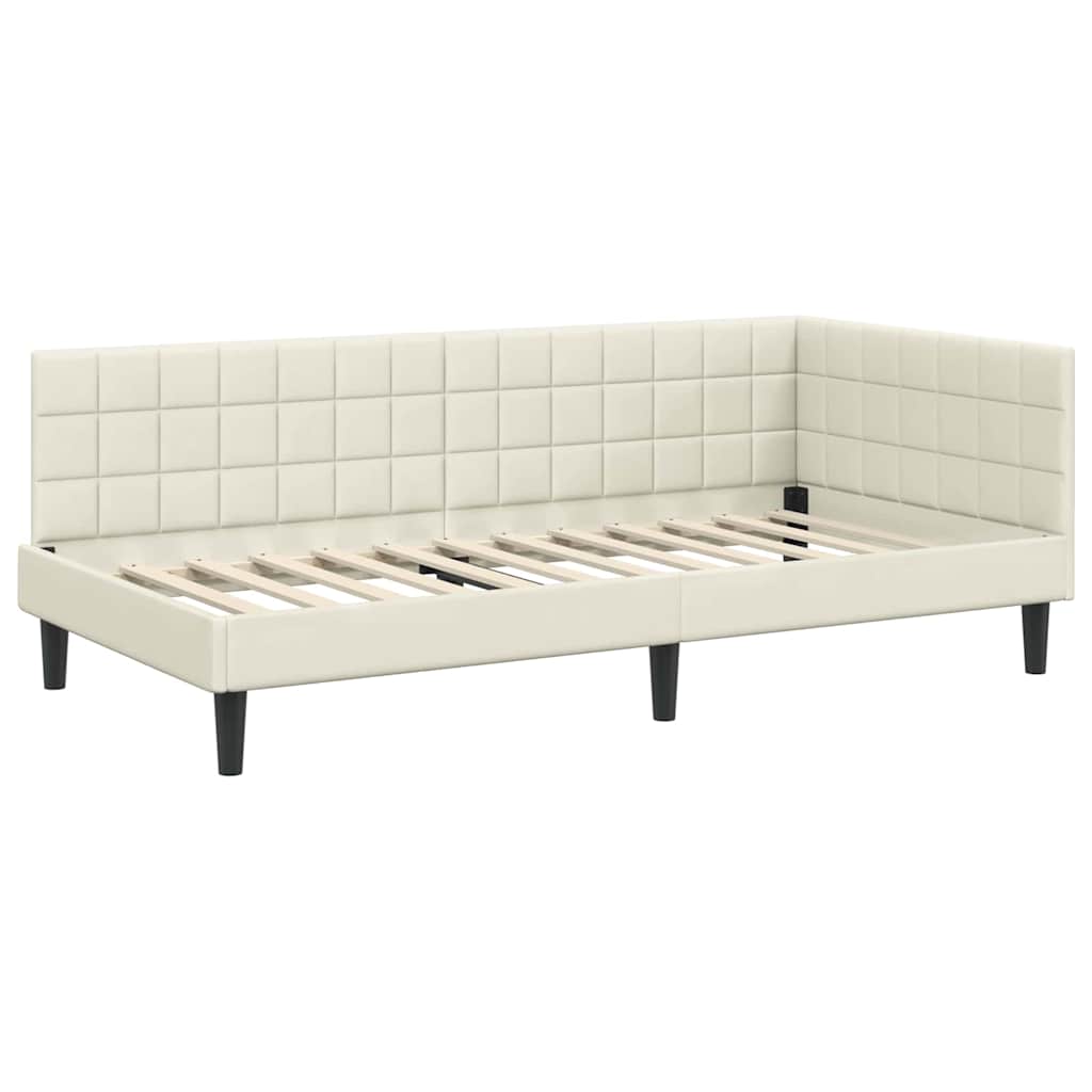 Sarokágy keret fejtámlával Krém 90 x 200 cm Bársony