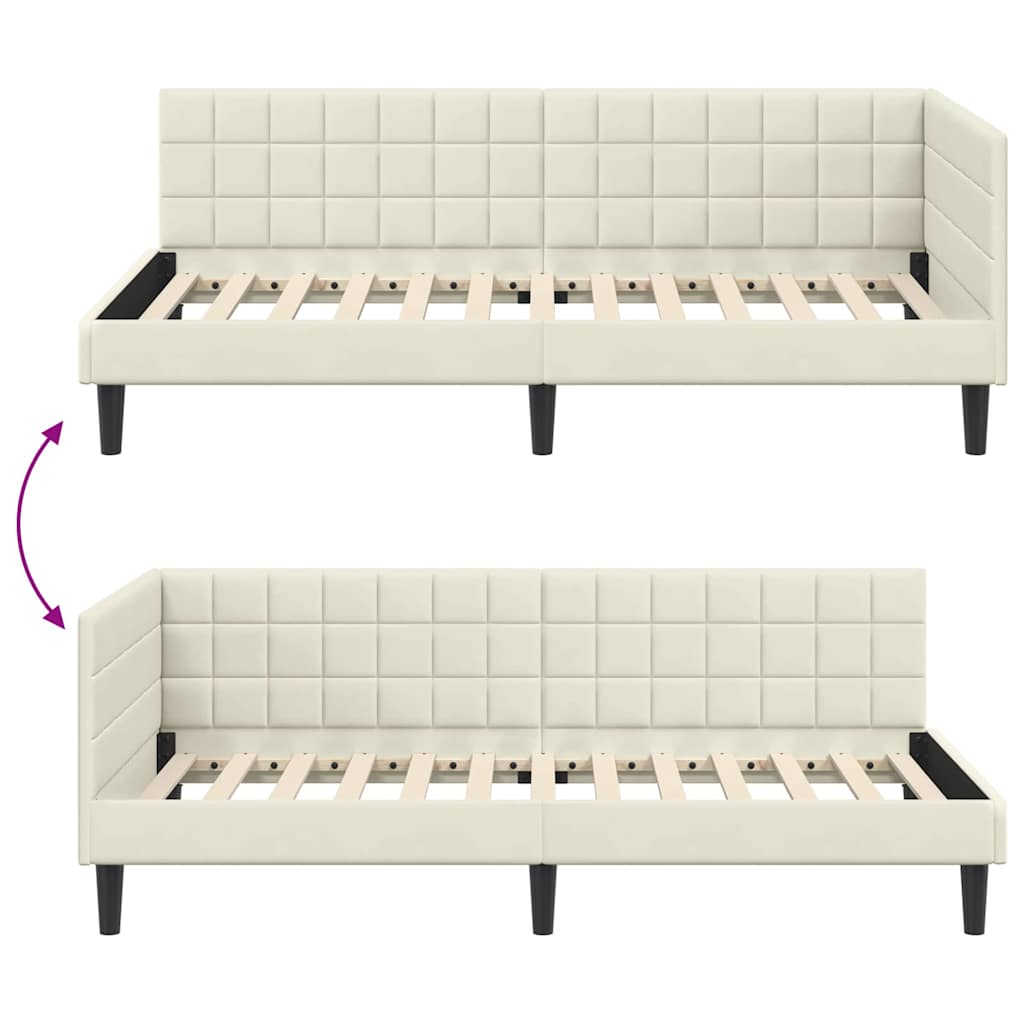 Sarokágy keret fejtámlával Krém 90 x 200 cm Bársony