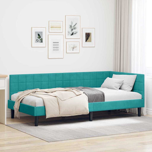Sarokágy keret fejtámlával Türkiz 90 x 200 cm Bársony