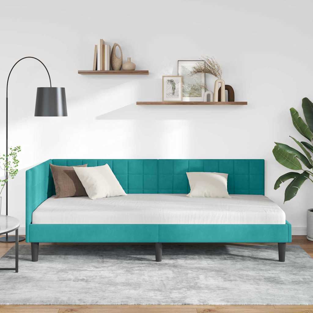 Sarokágy keret fejtámlával Türkiz 90 x 200 cm Bársony
