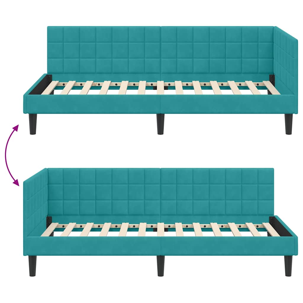Sarokágy keret fejtámlával Türkiz 90 x 200 cm Bársony