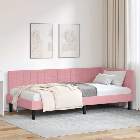 Sarokágy keret fejtámlával Rózsaszín 100 x 200 cm Bársony