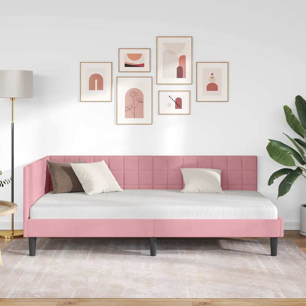 Sarokágy keret fejtámlával Rózsaszín 100 x 200 cm Bársony