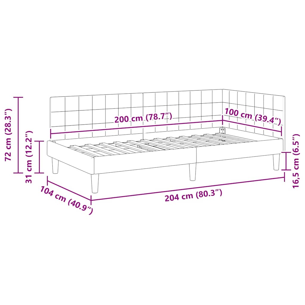 Sarokágy keret fejtámlával Sárga 100 x 200 cm Bársony