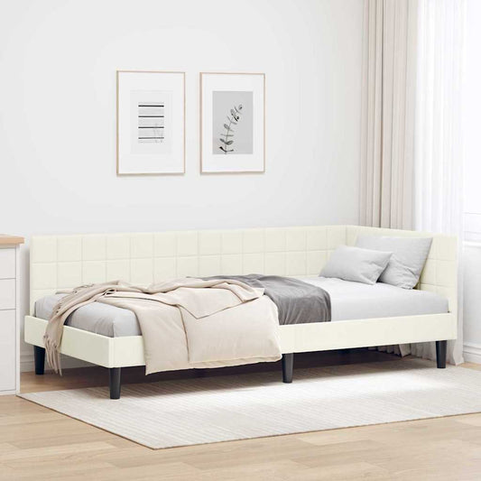Sarokágy keret fejtámlával Krém 100 x 200 cm Bársony