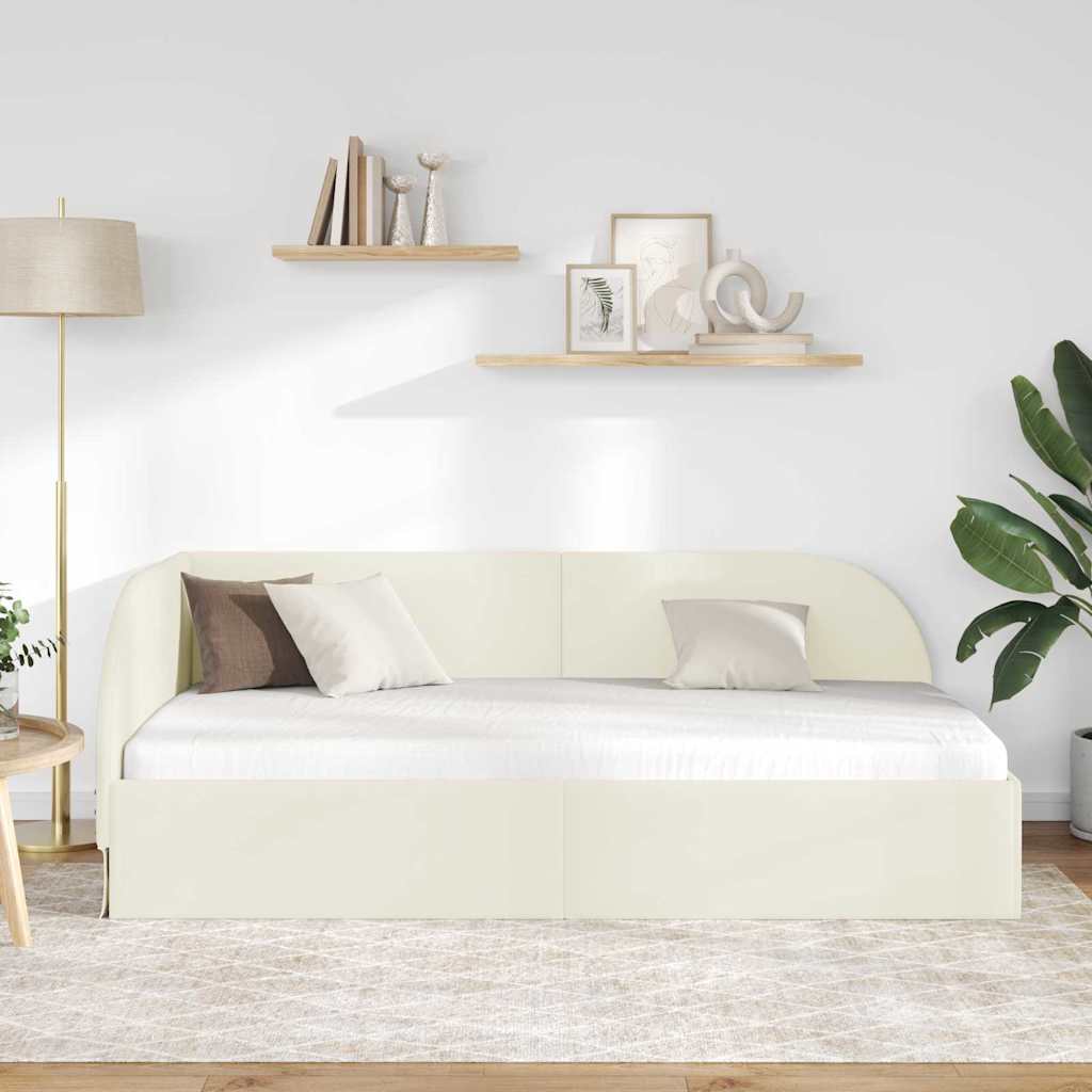 Sarokágy keret fejtámlával Krém 90 x 200 cm Bársony