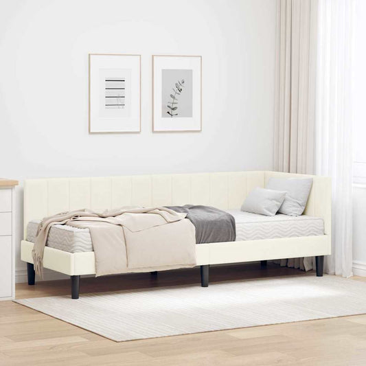 Sarokágy keret matracmal fejtámlával Krém 80 x 200 cm Bársony