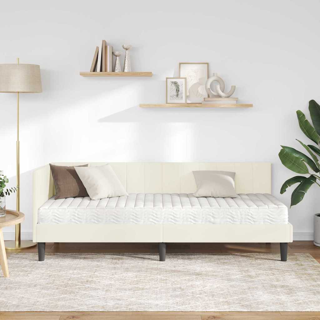 Sarokágy keret matracmal fejtámlával Krém 80 x 200 cm Bársony